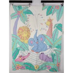 Vintage Dundee Baby Crib Blanket Comforter Pastel Zoo Animals Quilted USA Made